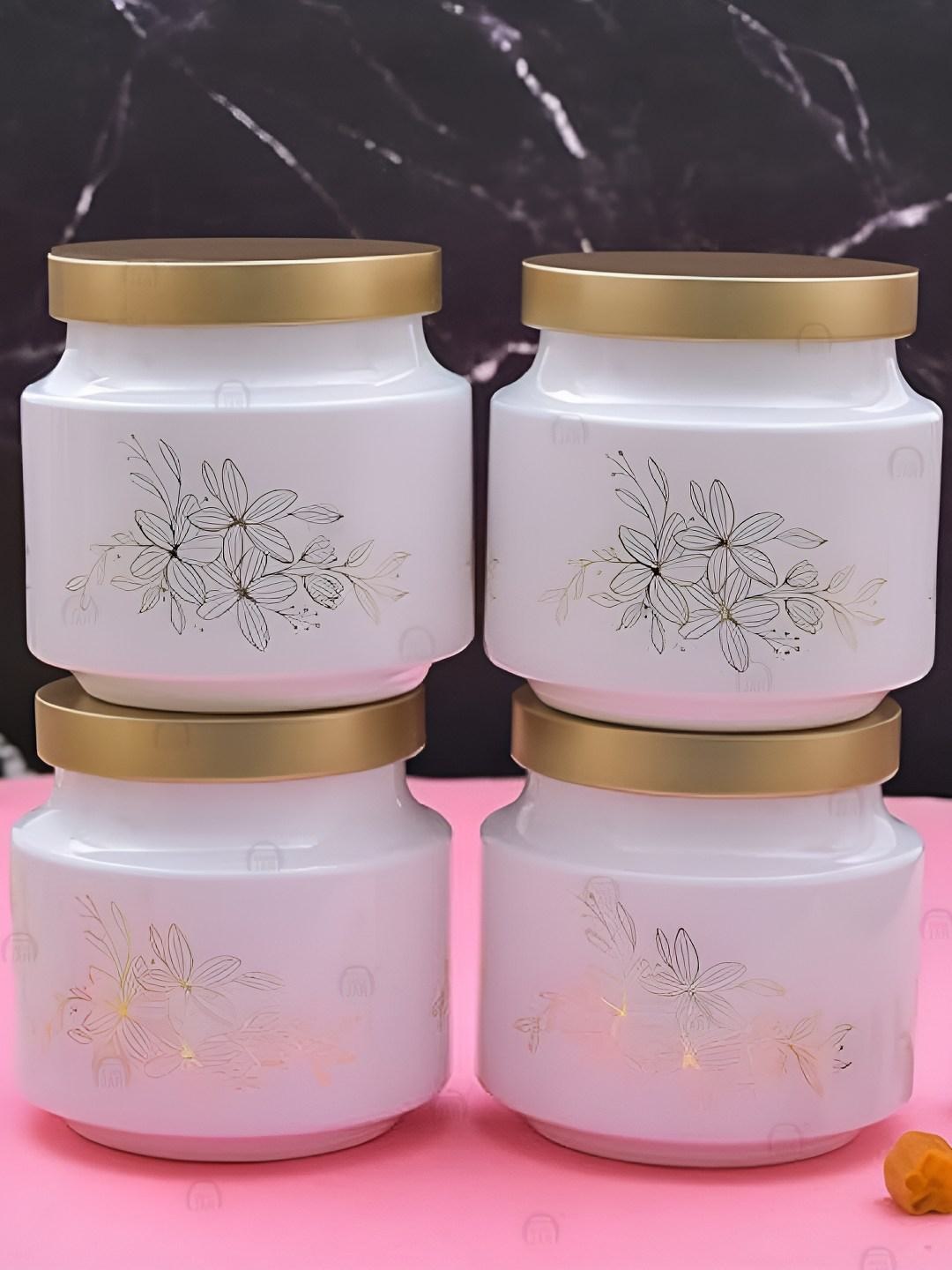 

CROCO JAR White 4 Pieces Glass Dishwasher Safe Container 600 ml