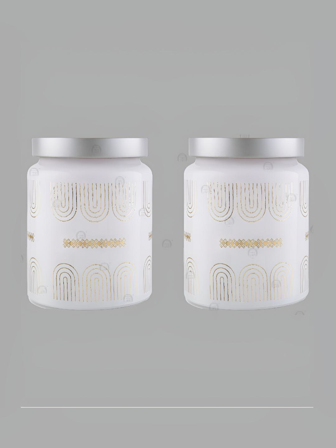 

tyche enterprises White & Silver Toned 2 Pieces Glass Dishwasher Safe Container 770ml