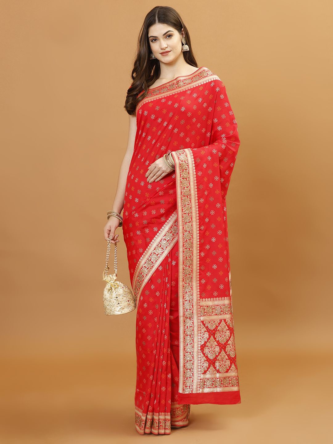 

Meena Bazaar Women Woven Design Zari Banarasi Saree, Red