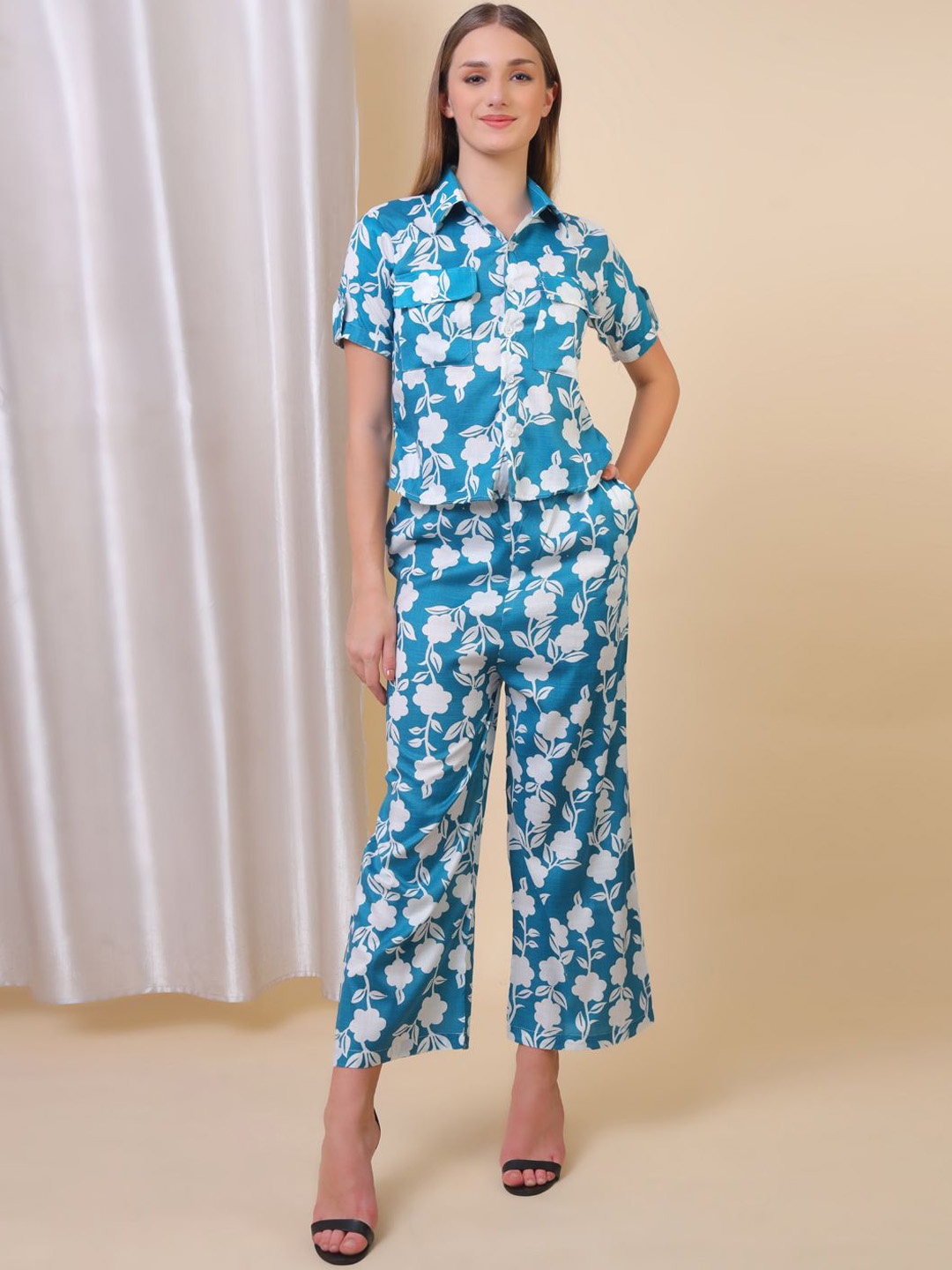 

Xivir Printed Shirt With Trousers Co-Ords, Navy blue