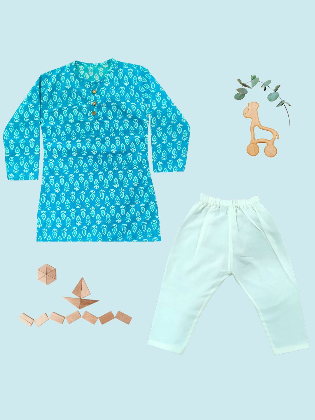 

AHC Kids Floral Printed Pure Cotton Kurta with Pyjama, Turquoise blue