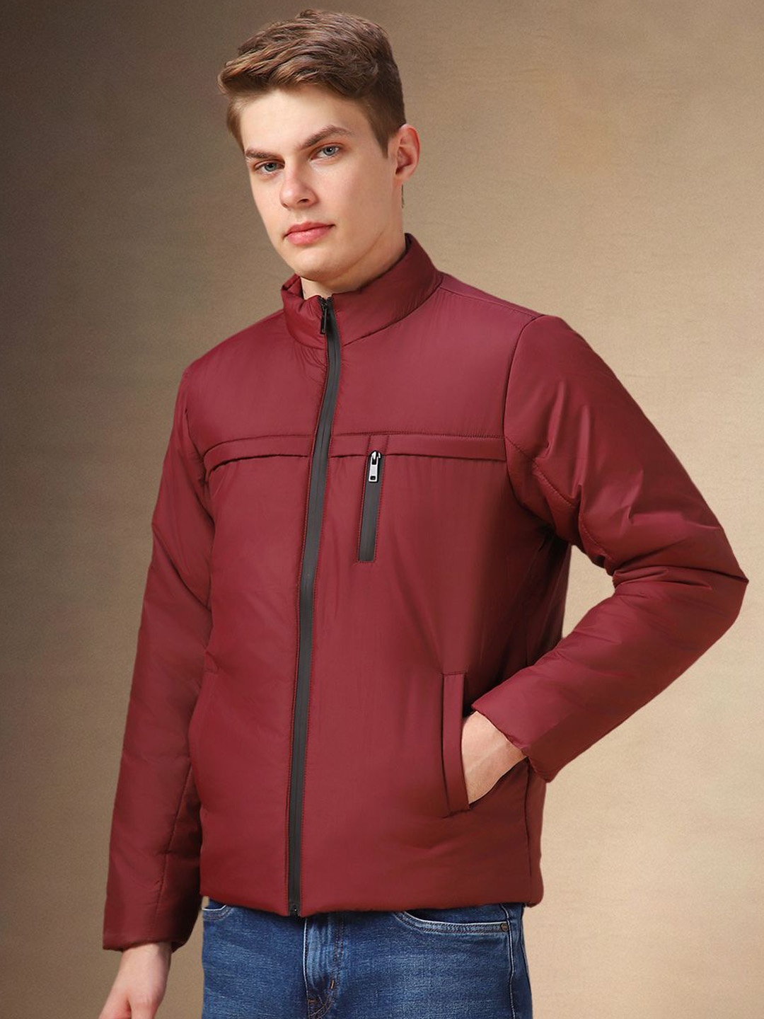 

Dennis Lingo Mock Collar Long Sleeves Padded Jacket, Maroon