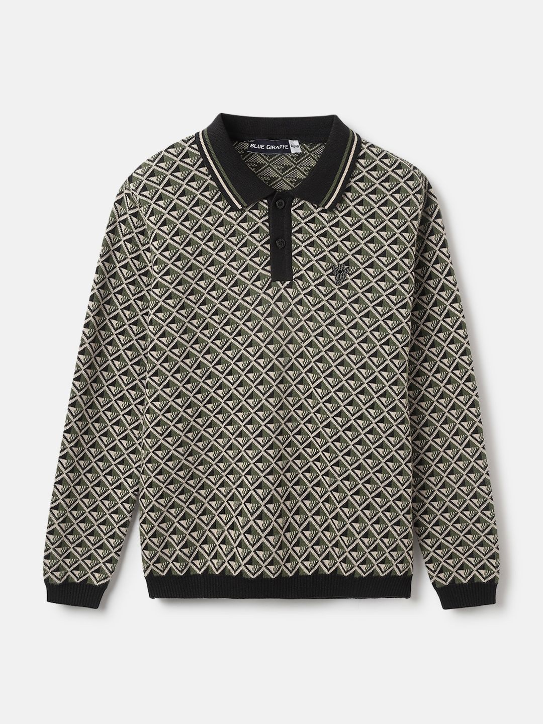 

Blue Giraffe Boys Cotton Self Design Pullover Sweaters, Olive