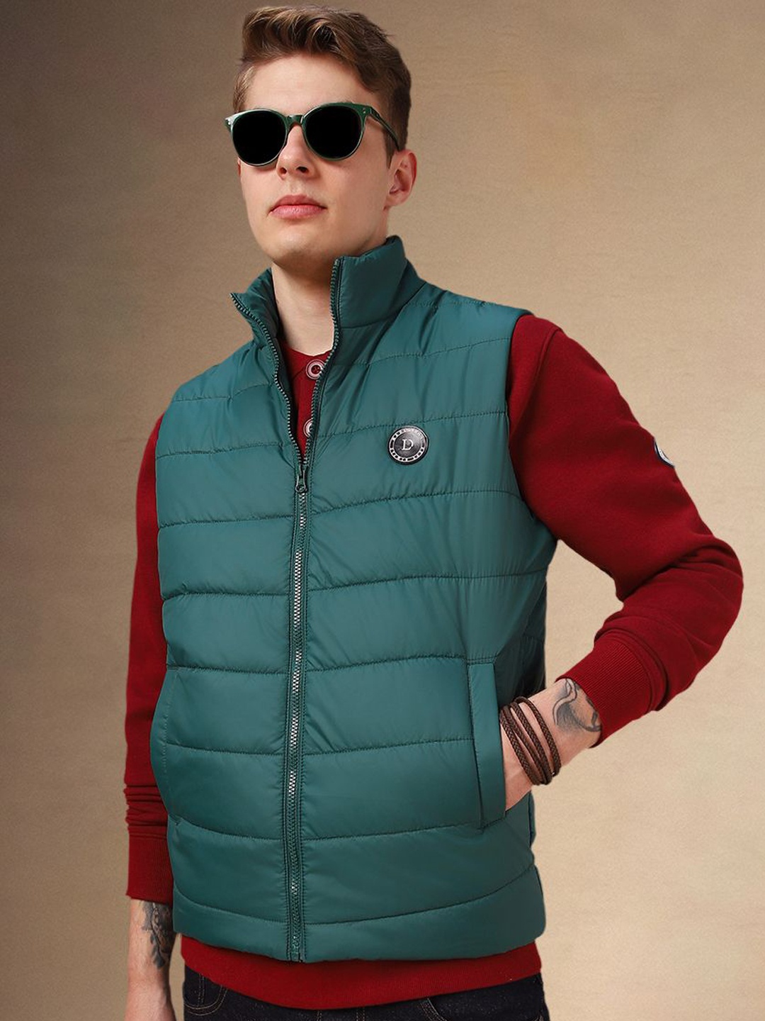 

Dennis Lingo Men Stand Collar Sleeveless Padded Jacket, Green