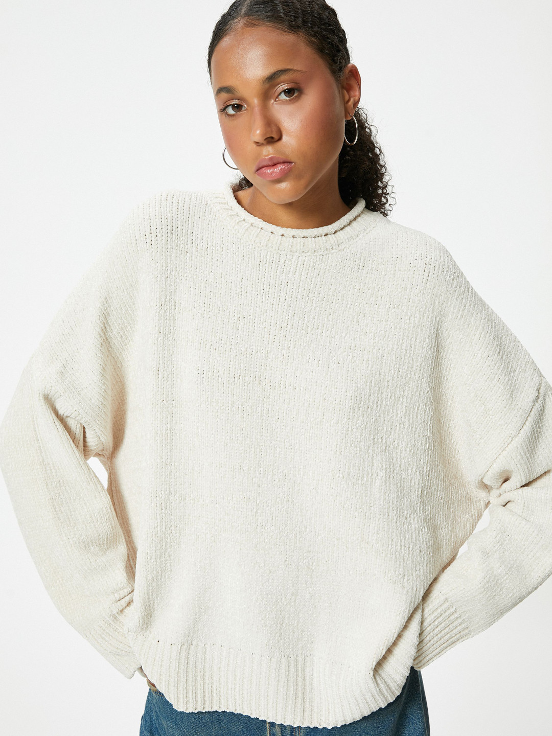 

Koton Women Cable Knit Longline Pullover, White