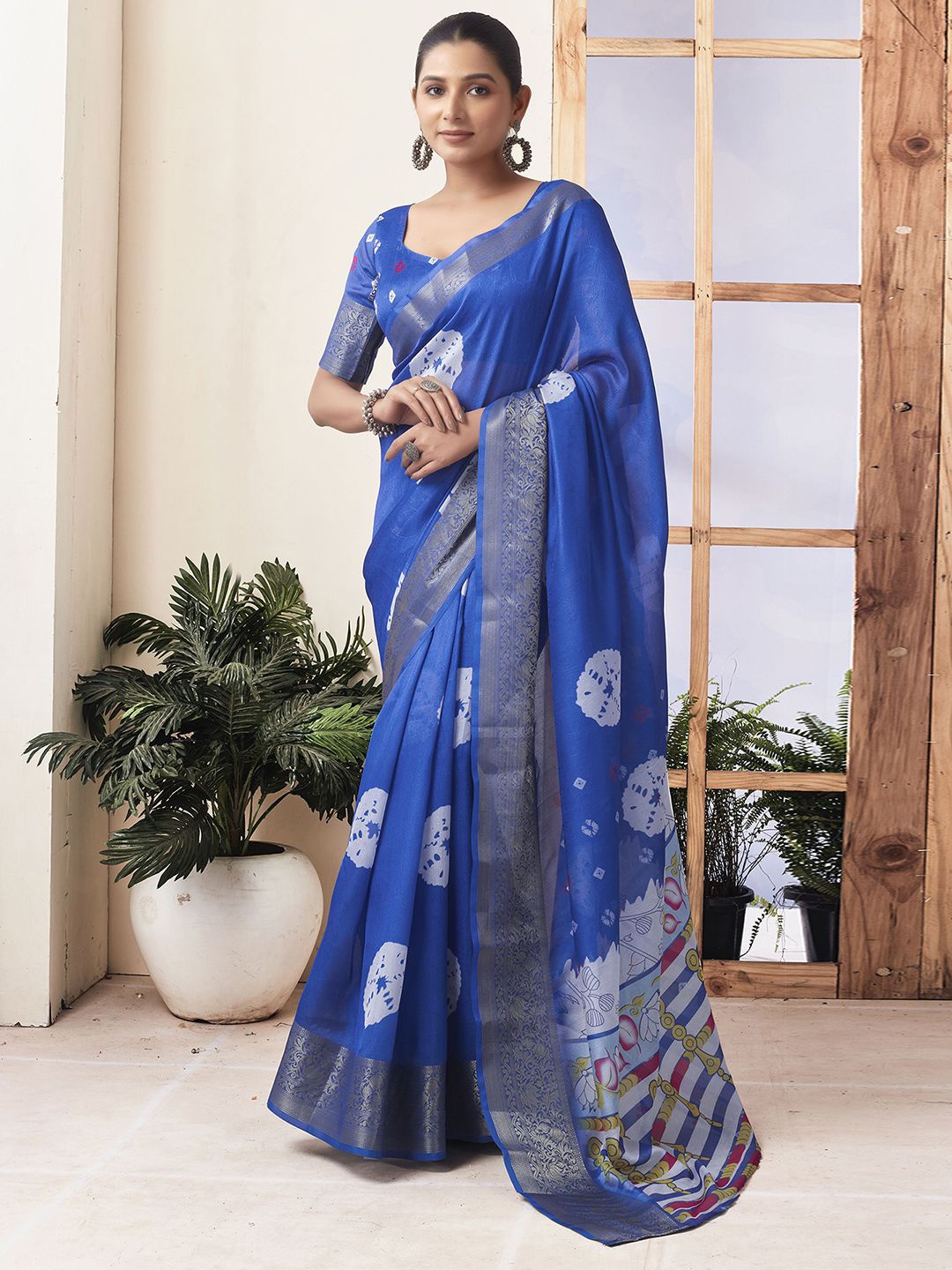 

Satrani Bandhani Zari Ready to Wear Banarasi Saree, Blue