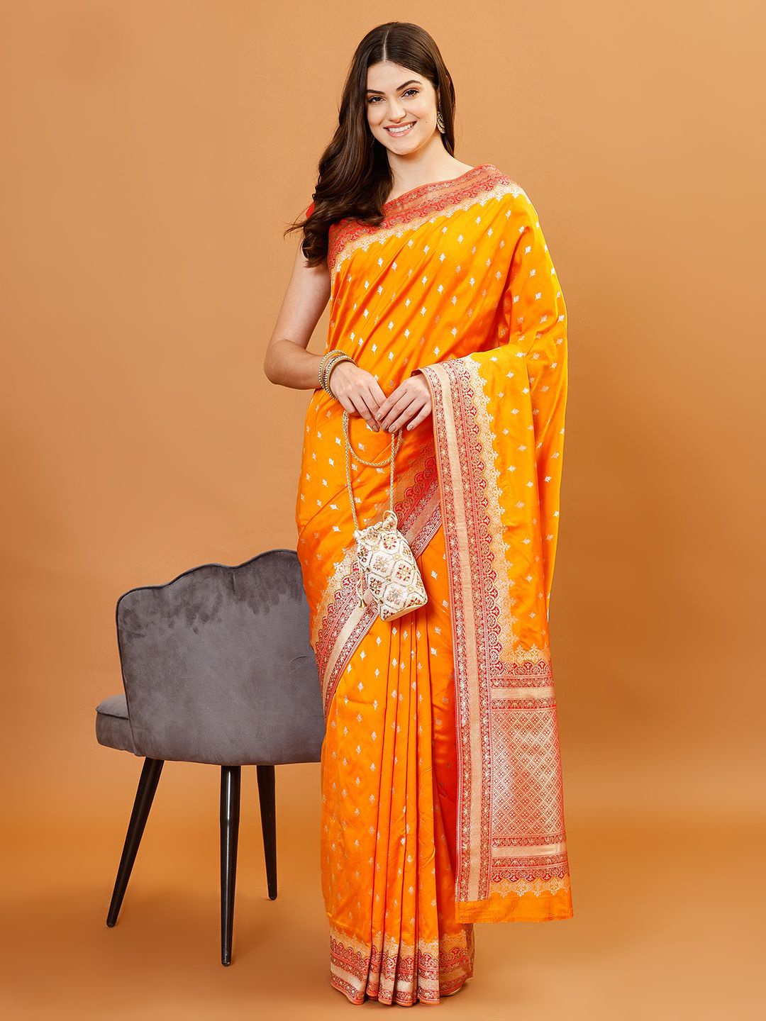 

Meena Bazaar Women Woven Design Zari Banarasi Saree, Yellow