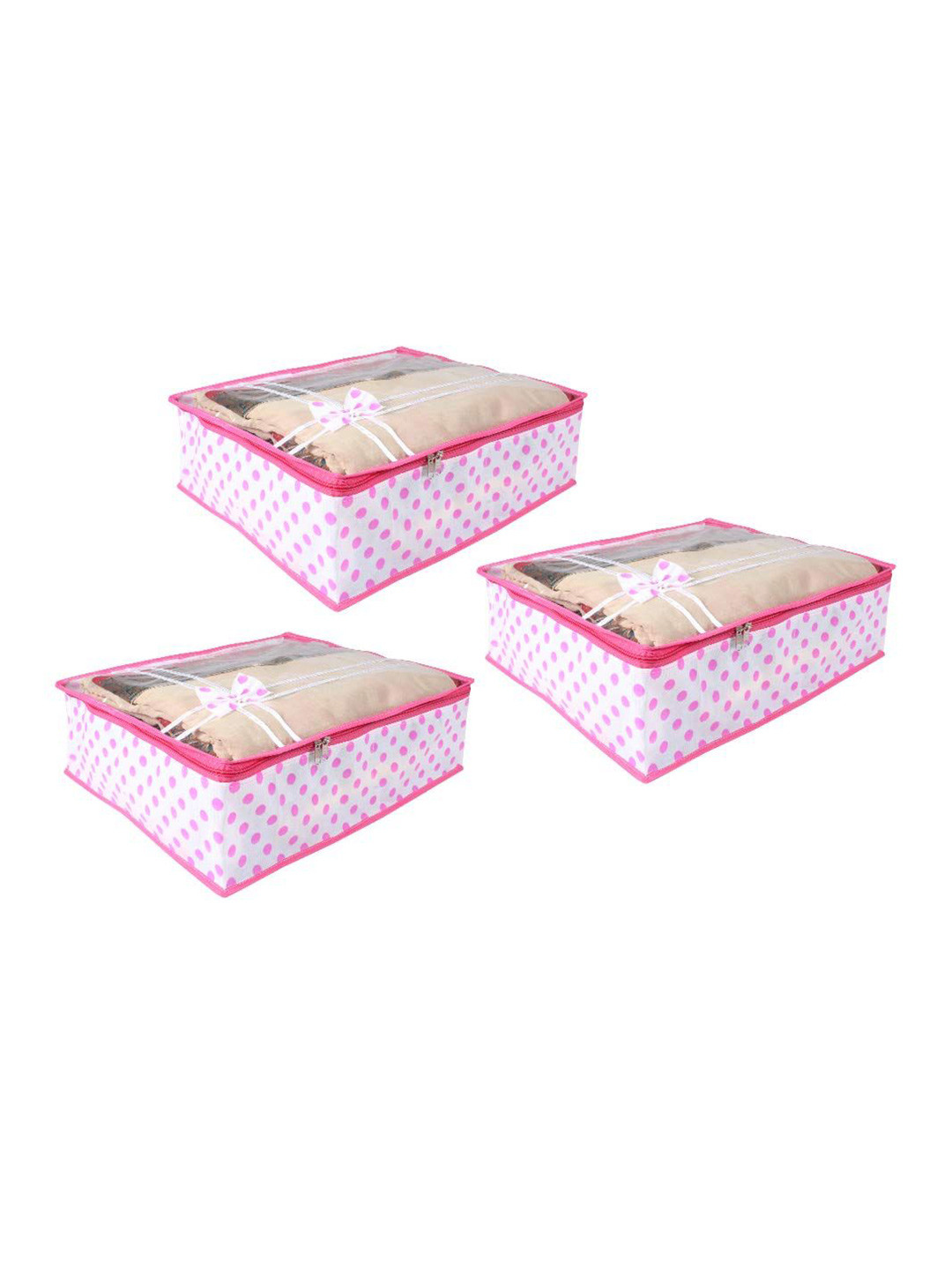 

prettykrafts Pink & Transparent 3 Pieces Polka Dots Printed Drawer Organisers