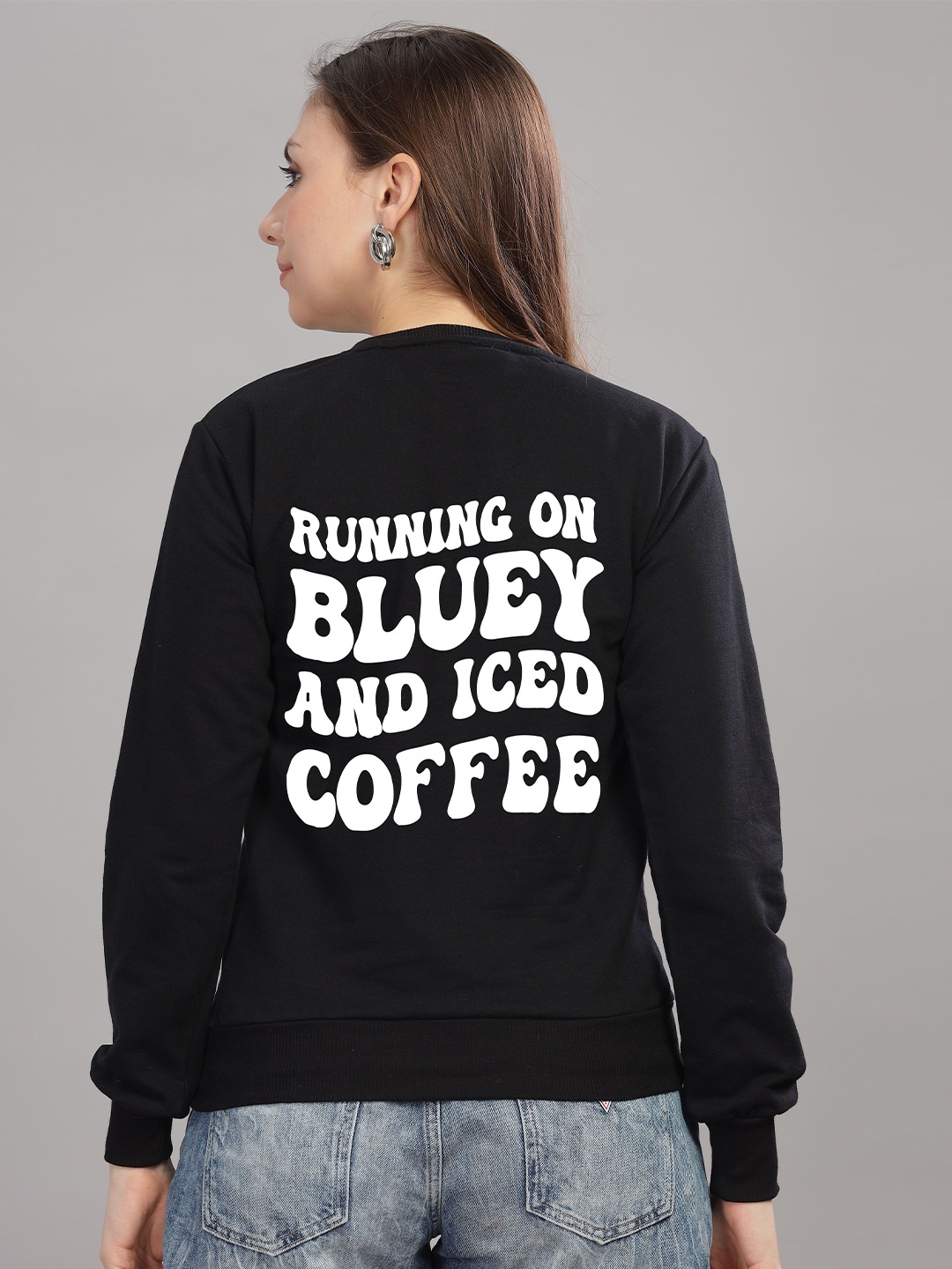 

FALTU.CO Women Typography Printed Round Neck Cotton Pullover Sweatshirt, Black