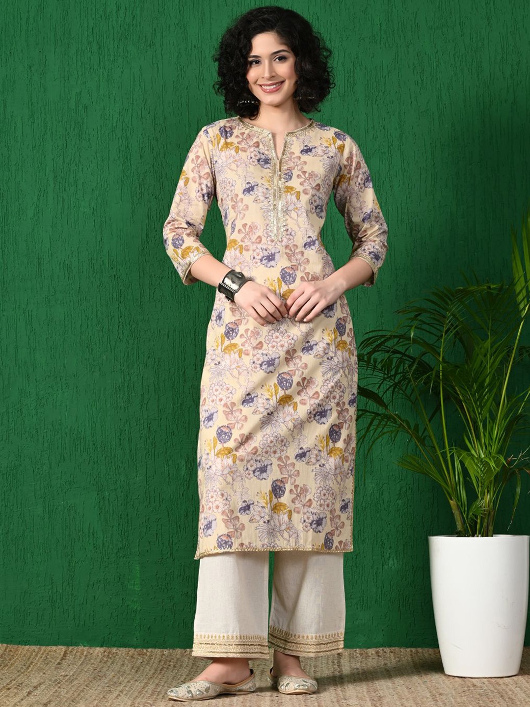 

Sangria Printed Pure Cotton Straight Kurta, Off white