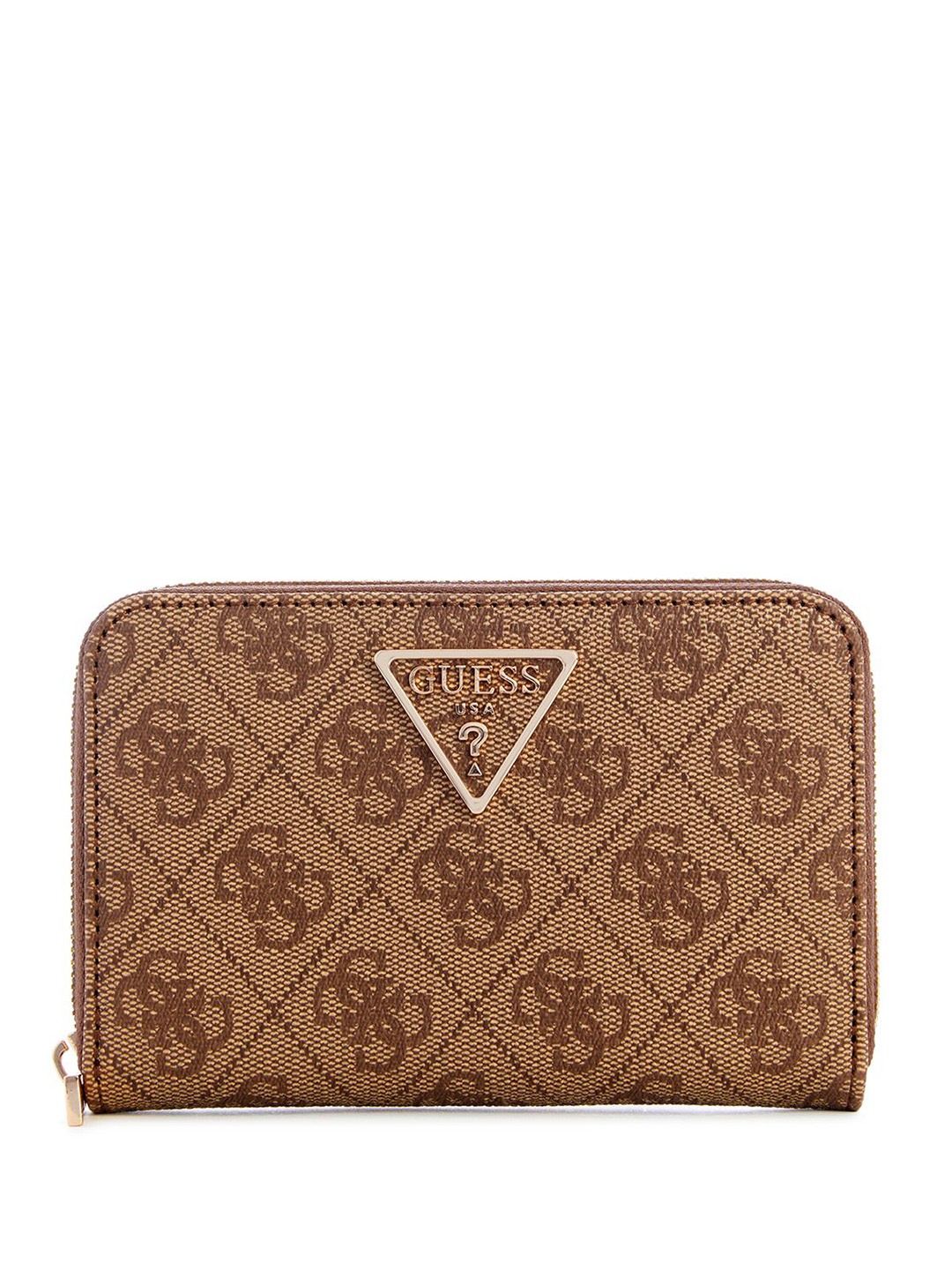 

GUESS Women Typography Printed PU Zip Around Wallet, Brown