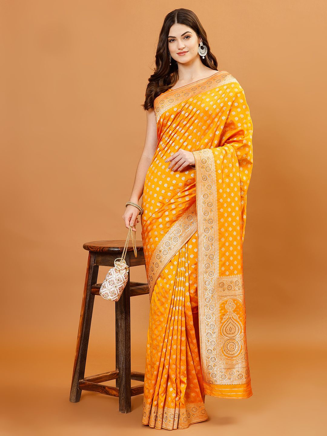 

Meena Bazaar Woven Design Zari Banarasi Saree, Yellow