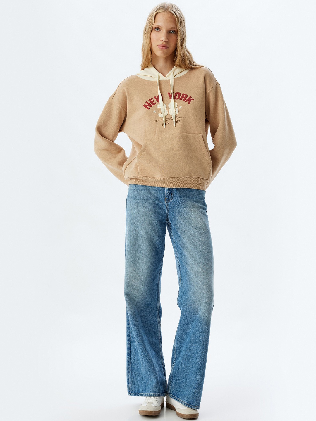 

Koton Women Typography Printed Hood Pullover Sweatshirt, Beige