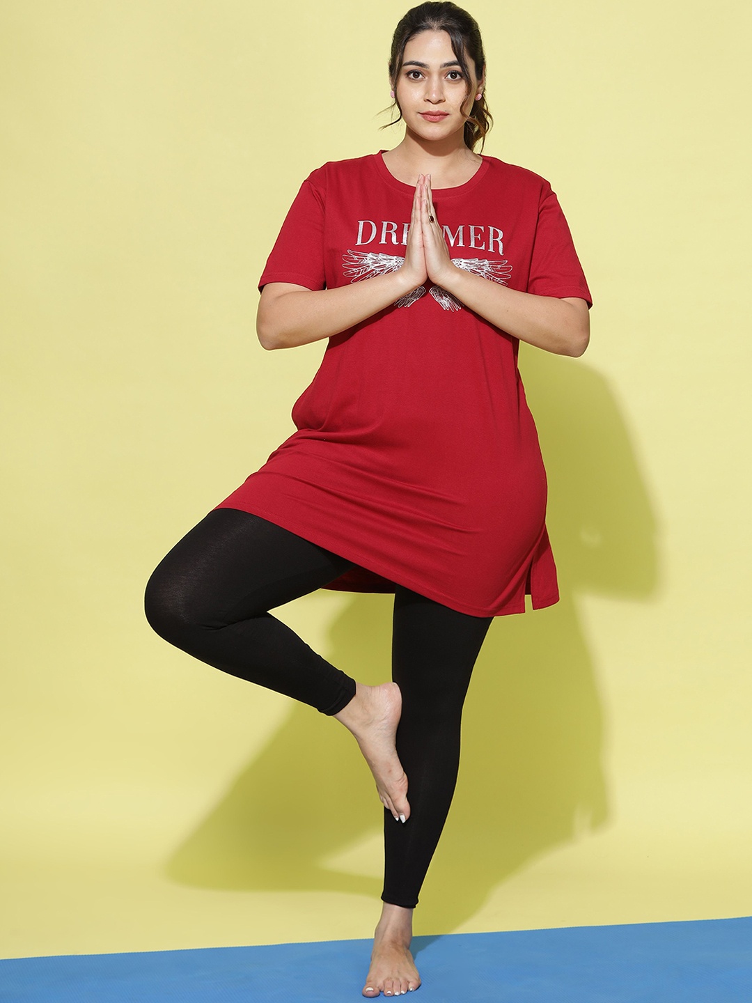 

9shines Label Women Printed Cotton Lounge Tshirts, Red