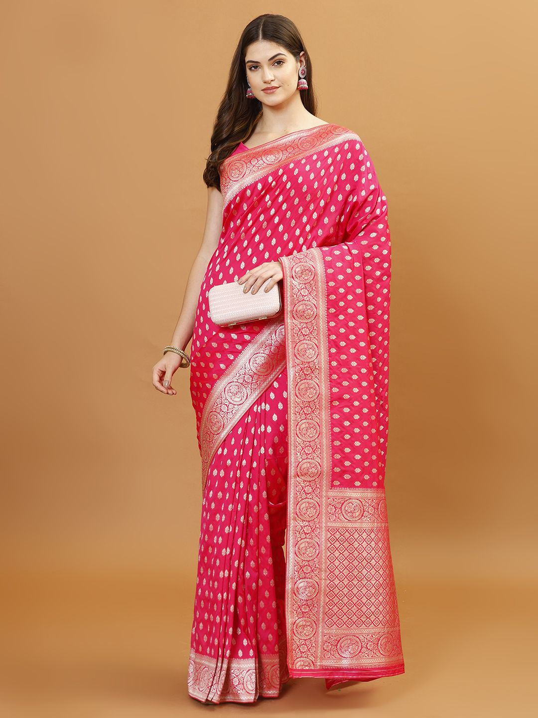 

Meena Bazaar Woven Design Zari Banarasi Saree, Pink