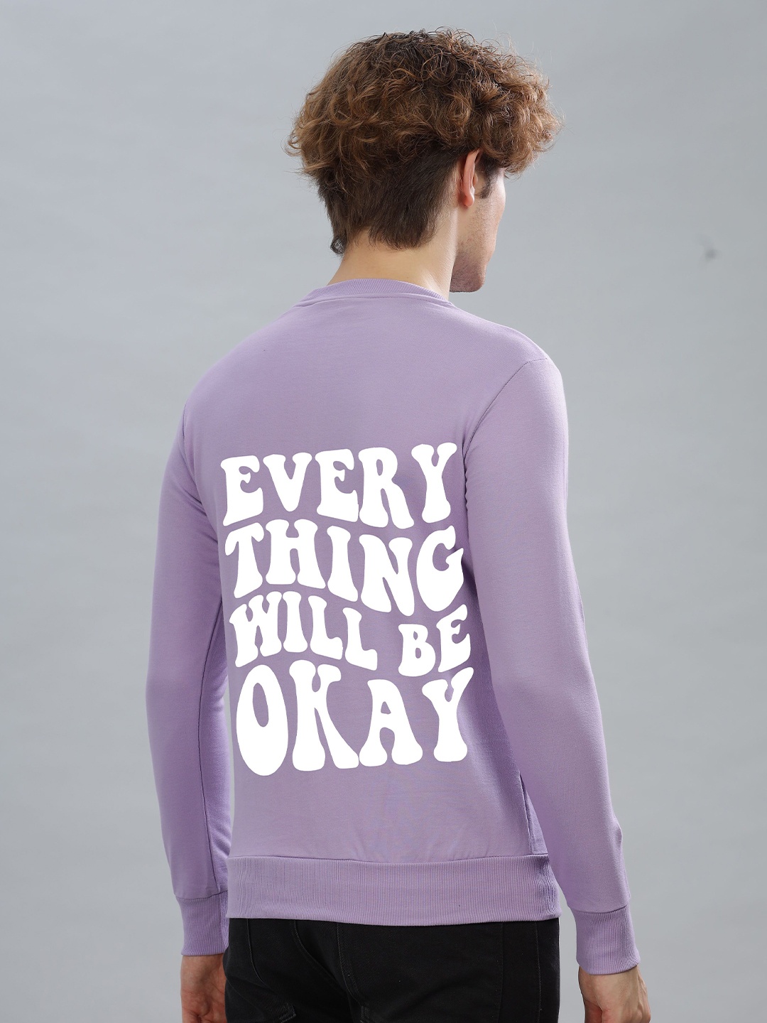 

FALTU.CO Men Typography Printed Cotton Sweatshirt, Lavender