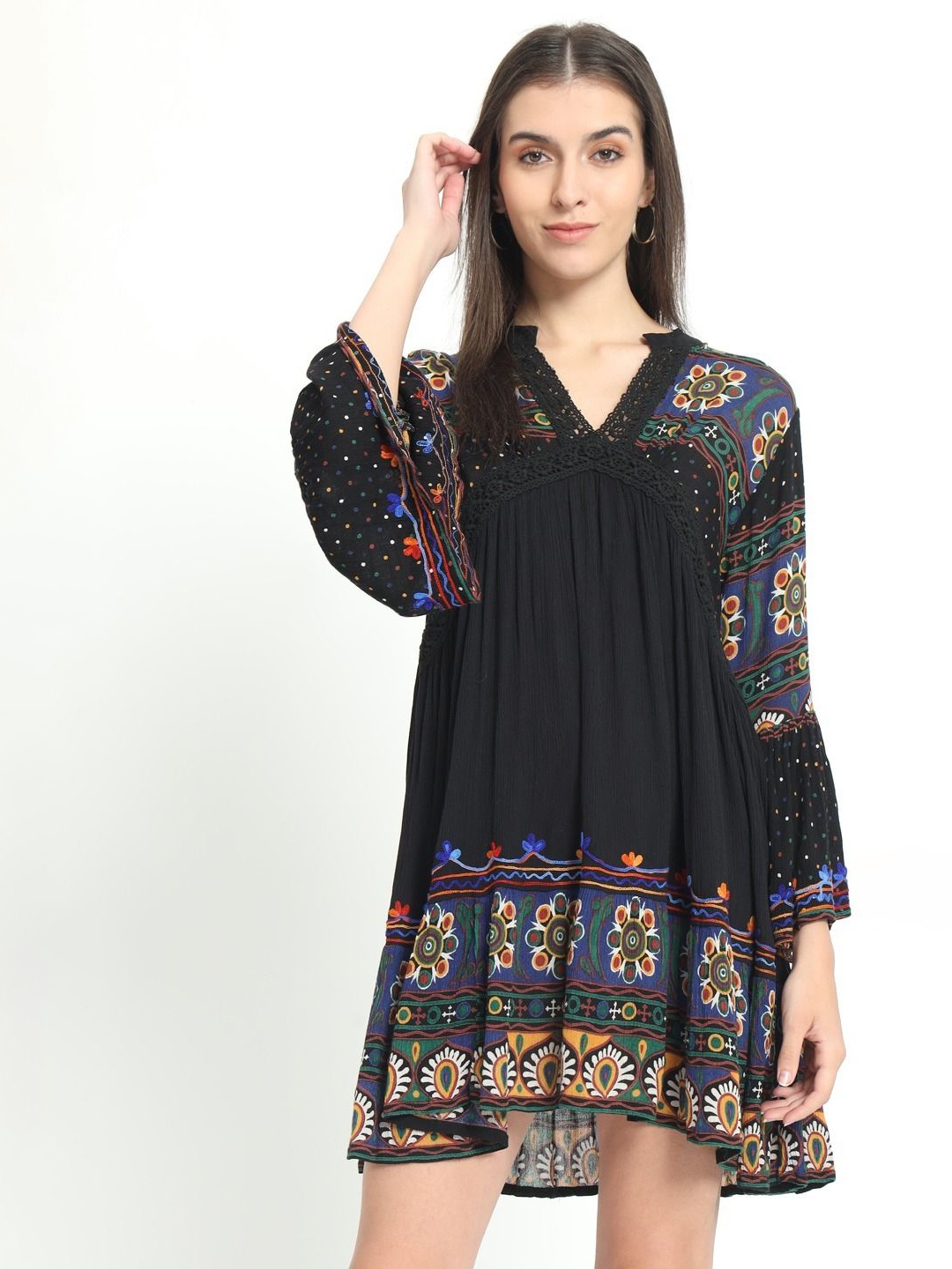 

VELDRESS Women Floral Print Fit & Flare Mini Dress, Blue