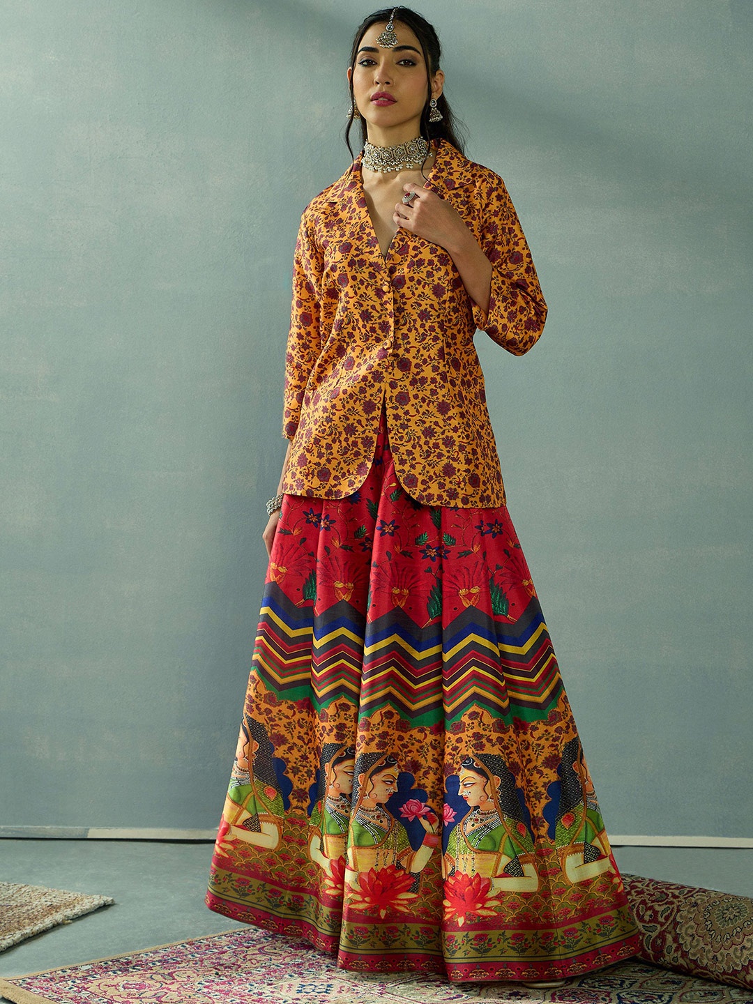 

Shae by SASSAFRAS Printed Ready to Wear Lehenga &, Mustard