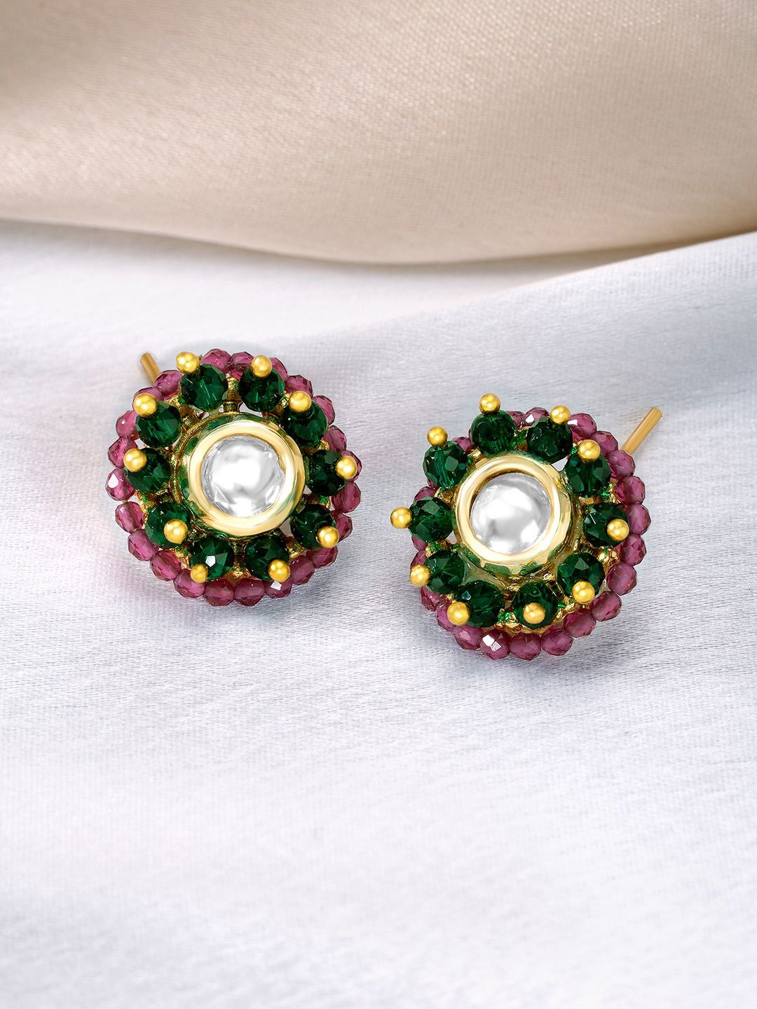

Peora Gold-Plated Beaded & Stone Studded Studs, Pink