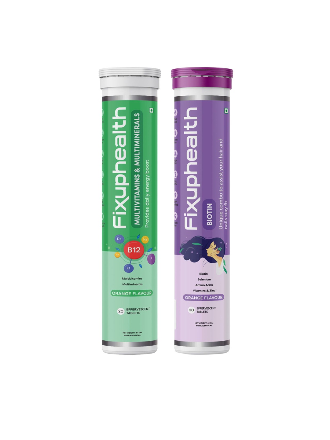 

Fixuphealth Set Of 2 Biotin Selenium Effervescent & Multivitamins Tablets -20 Tab Each, Green