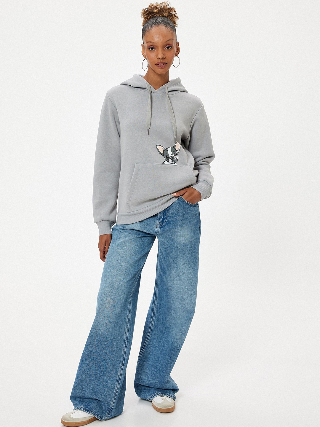 

Koton Women Graphic Printed Hood Pullover Sweatshirt, Grey