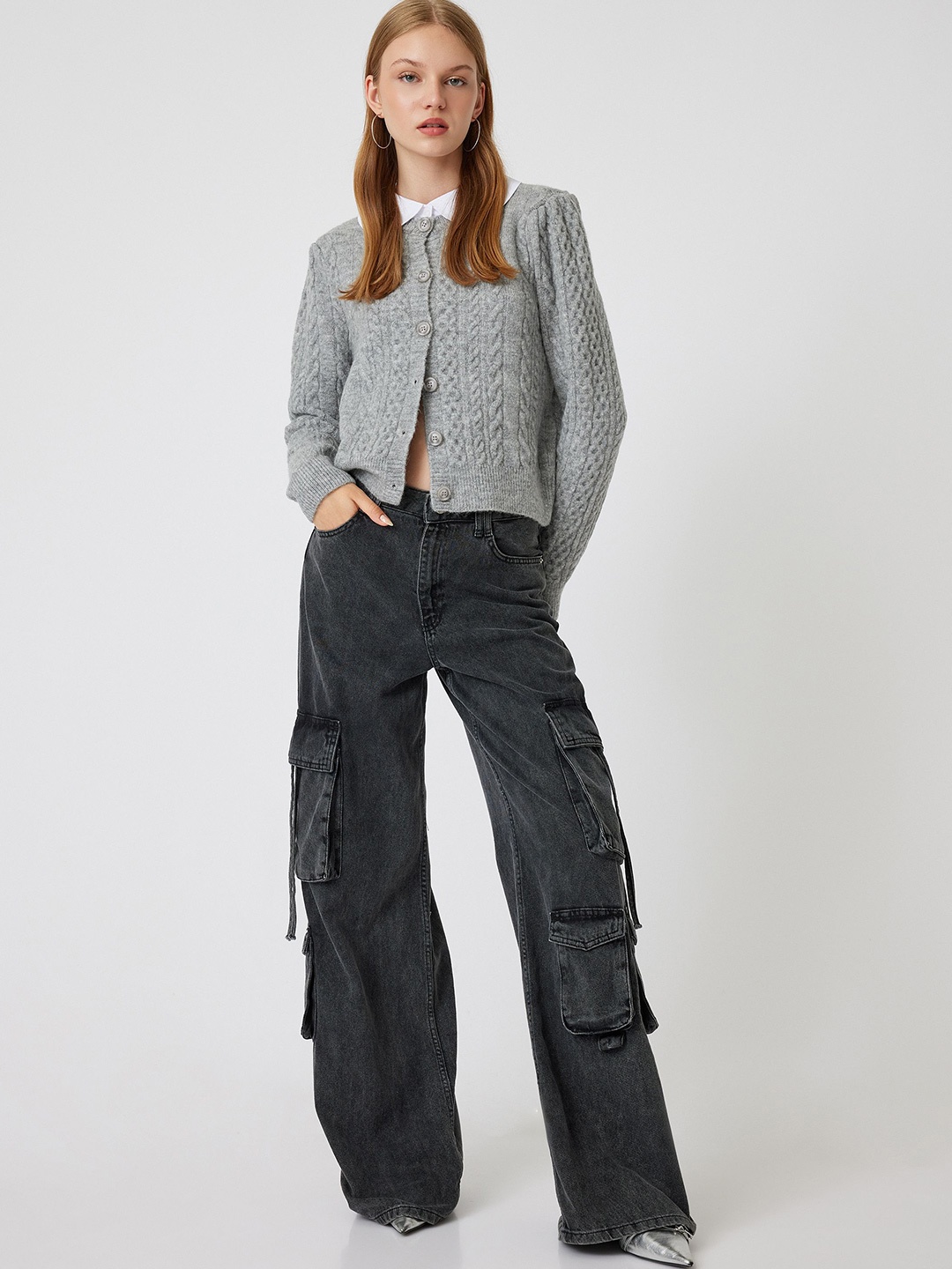 

Koton Women Cable Knit Cardigan, Grey