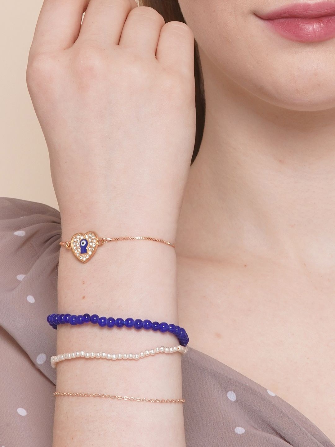 

KPOP Set Of 4 Rose Gold-Plated Stone Studded Wraparound Bracelet