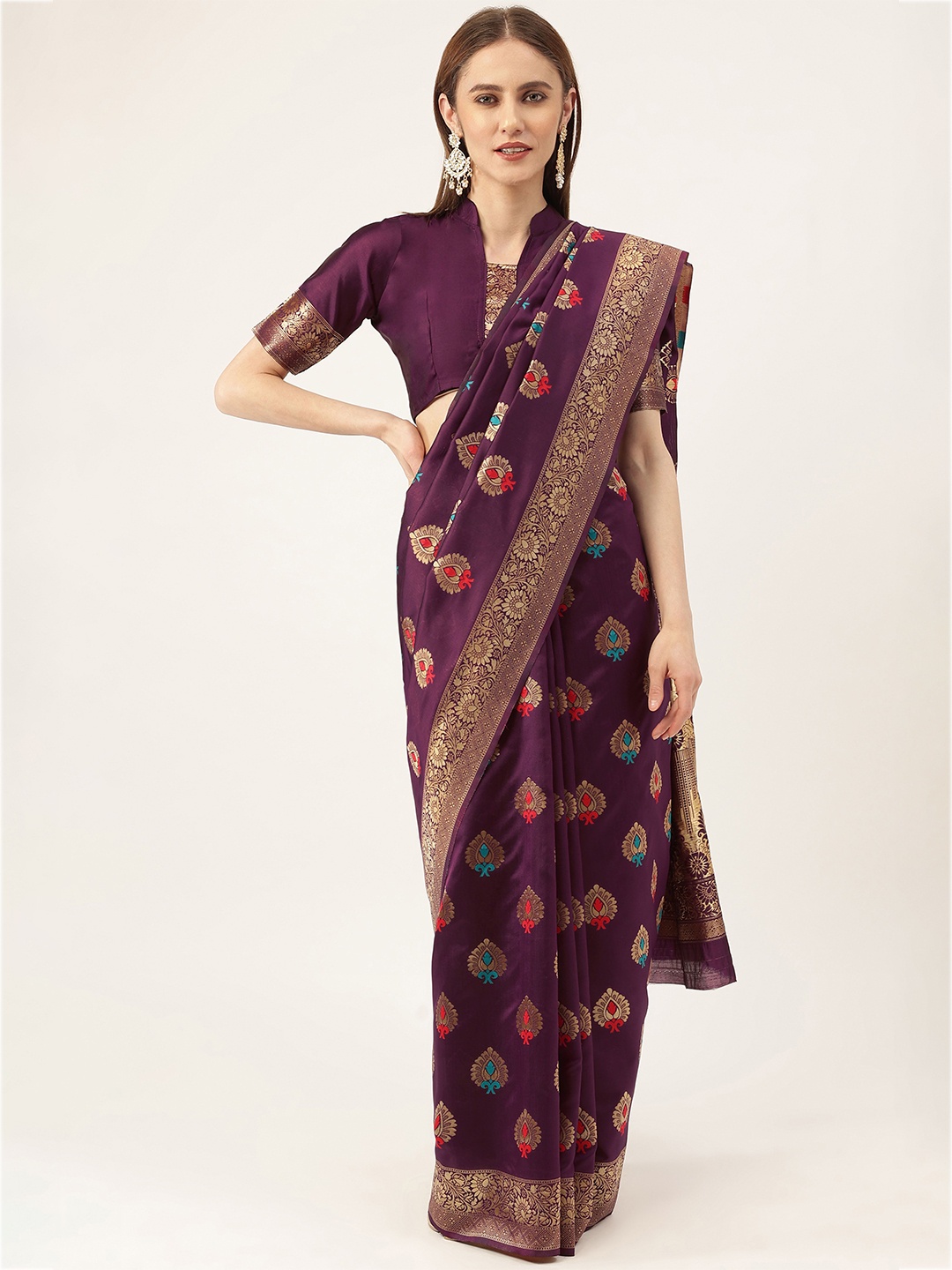 

Maroosh Woven Design Zari Saree, Purple