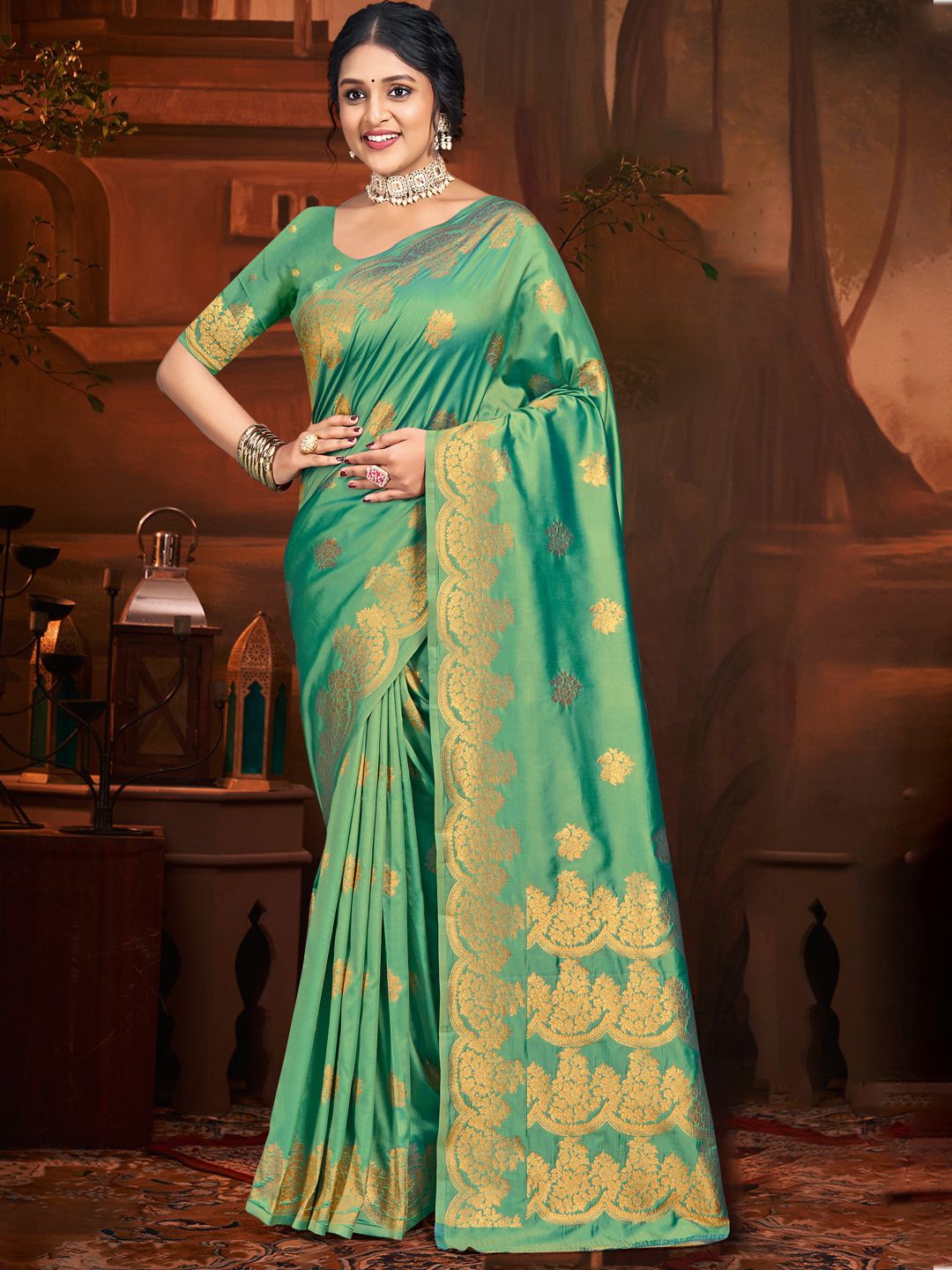 

SANGAM PRINTS Woven Design Zari Tussar Saree, Teal