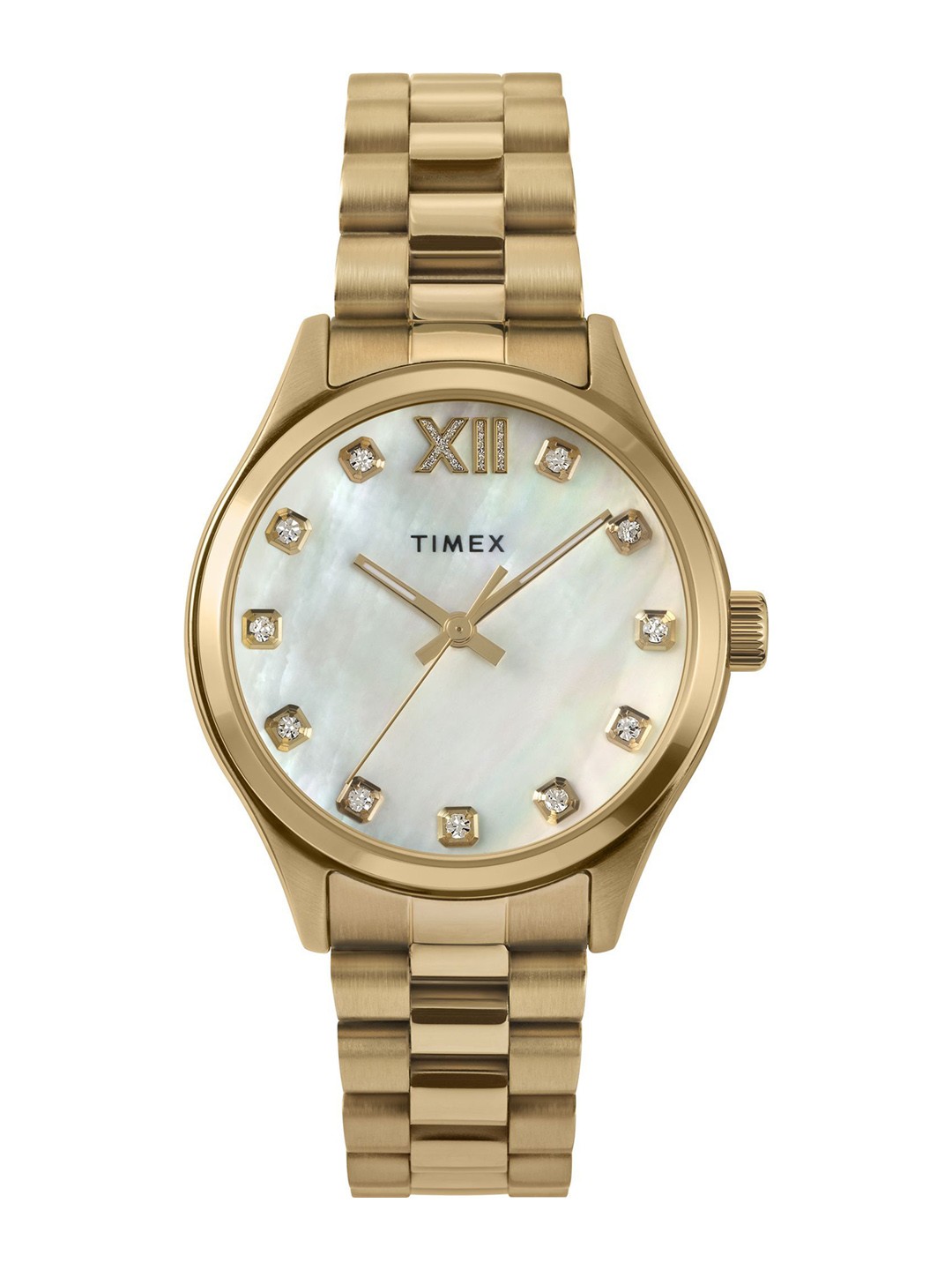 

Timex Women Brass Mother of Pearl Dial & Stainless Steel Straps Analogue Watch TW2W85400UJ, White