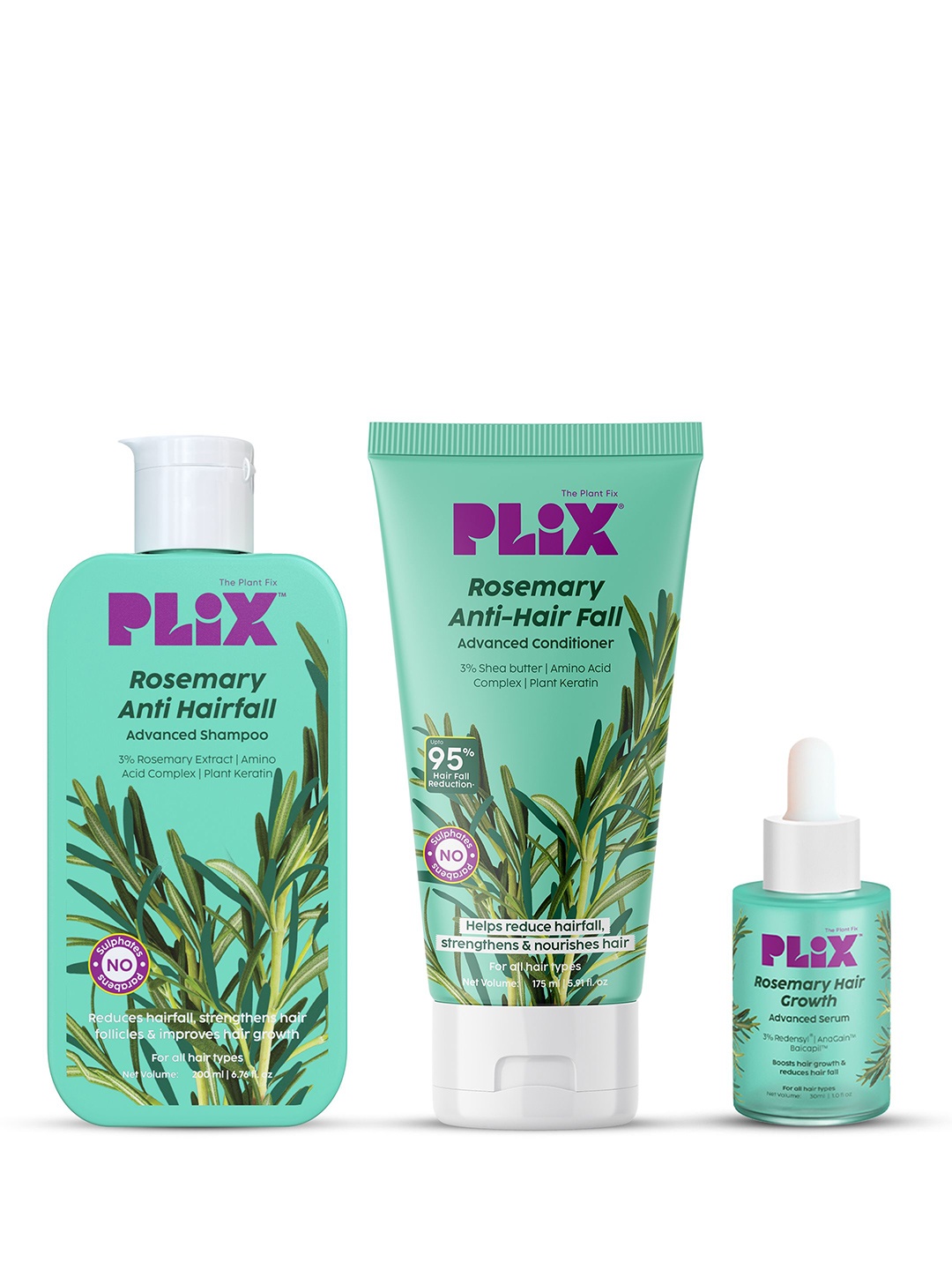 

PLIX THE PLANT FIX Rosemary Hair Serum, Shampoo & Conditioner Combo, Green