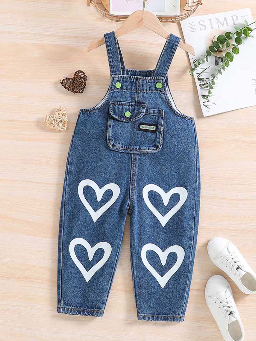 

INCLUD Girls Heart Printed Dungaree, Navy blue