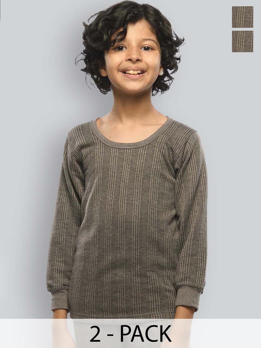

INFERNO Kids Pack Of 2 Ribbed Thermal Tops, Grey