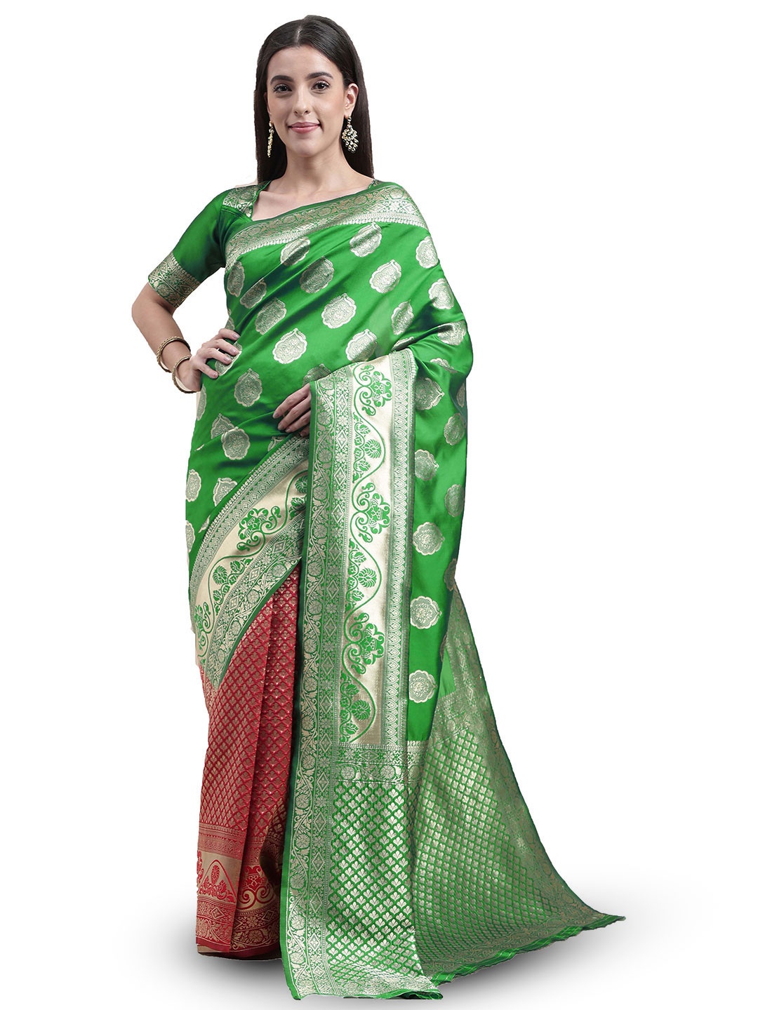

Maroosh Woven Design Zari Silk Saree, Green