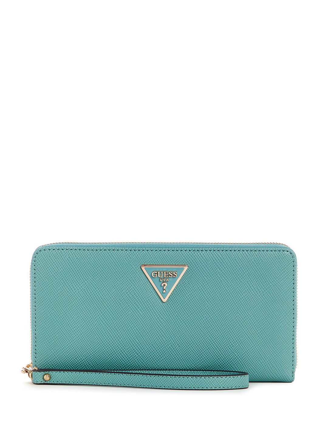 

GUESS Women Geometric Textured PU Zip Around Wallet, Sea green