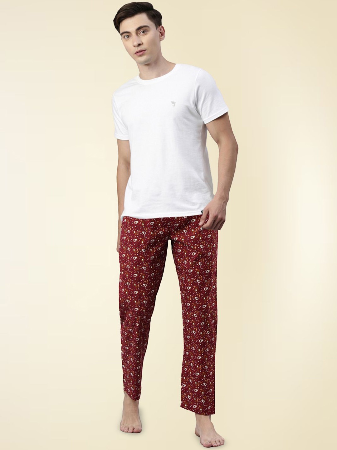 

Joven Men Graphic Printed Pure Cotton Night suit, White