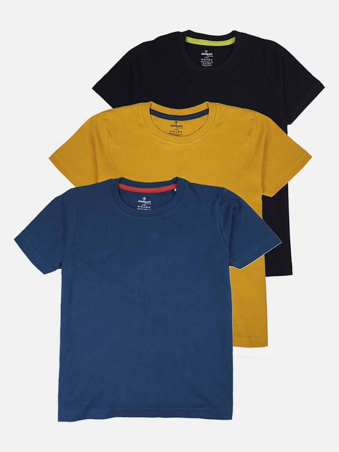 

KiddoPanti Boys Pack Of 3 Solid Round Neck Cotton T-shirts, Black