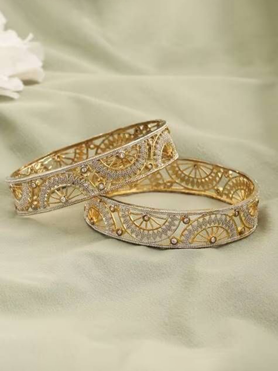 

The Pari Set Of 2 Rhodium-Plated American Diamond Studded Bangles, Gold