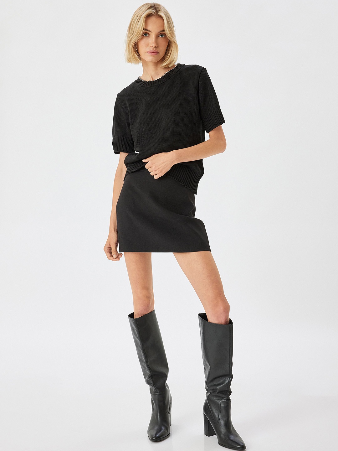 

Koton Women Cable Knit Pullover Sweaters, Black
