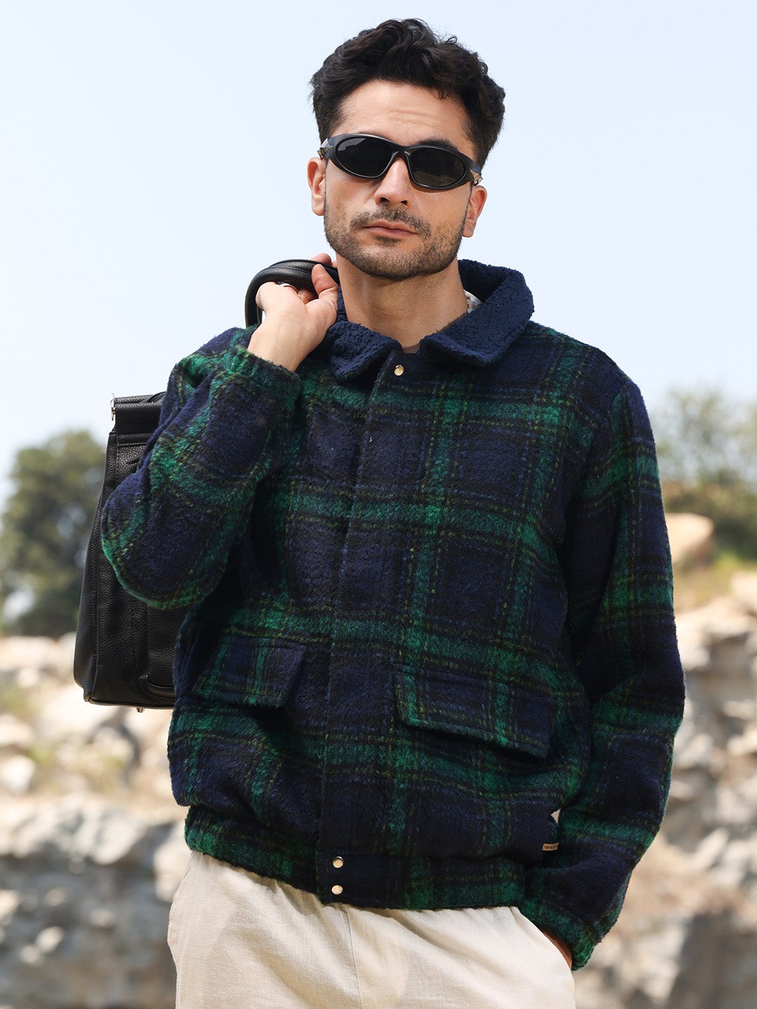 

Campus Sutra Men Cotton Checked Lightweight Biker Jacket, Multi