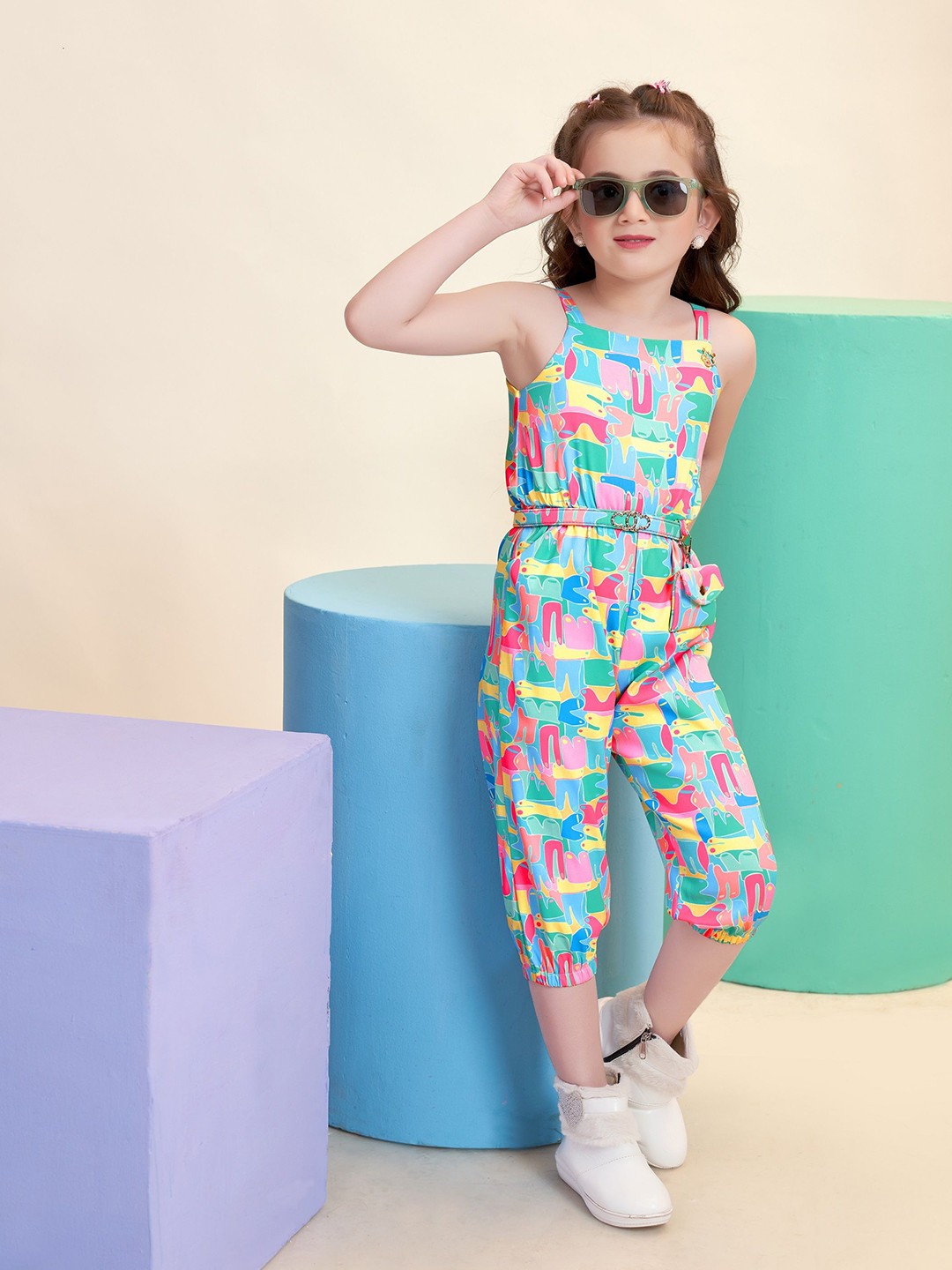 

BAESD Girls Printed Capri Jumpsuit, Green