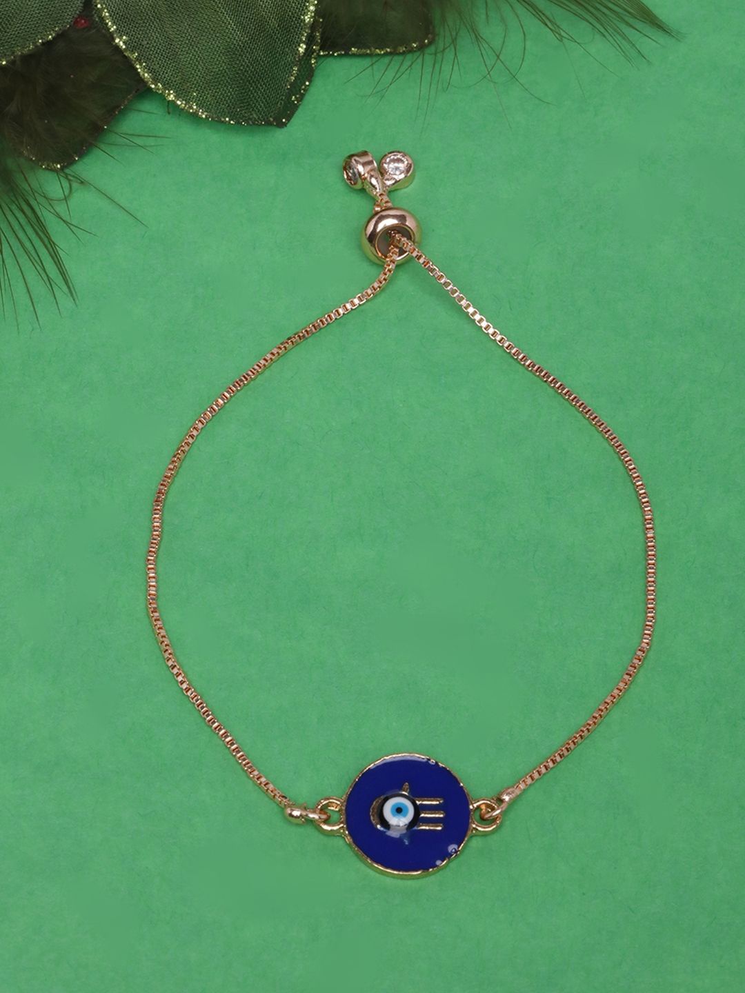 

KPOP Rose Gold Plated Artificial Stones Evil Eye Charm Bracelet