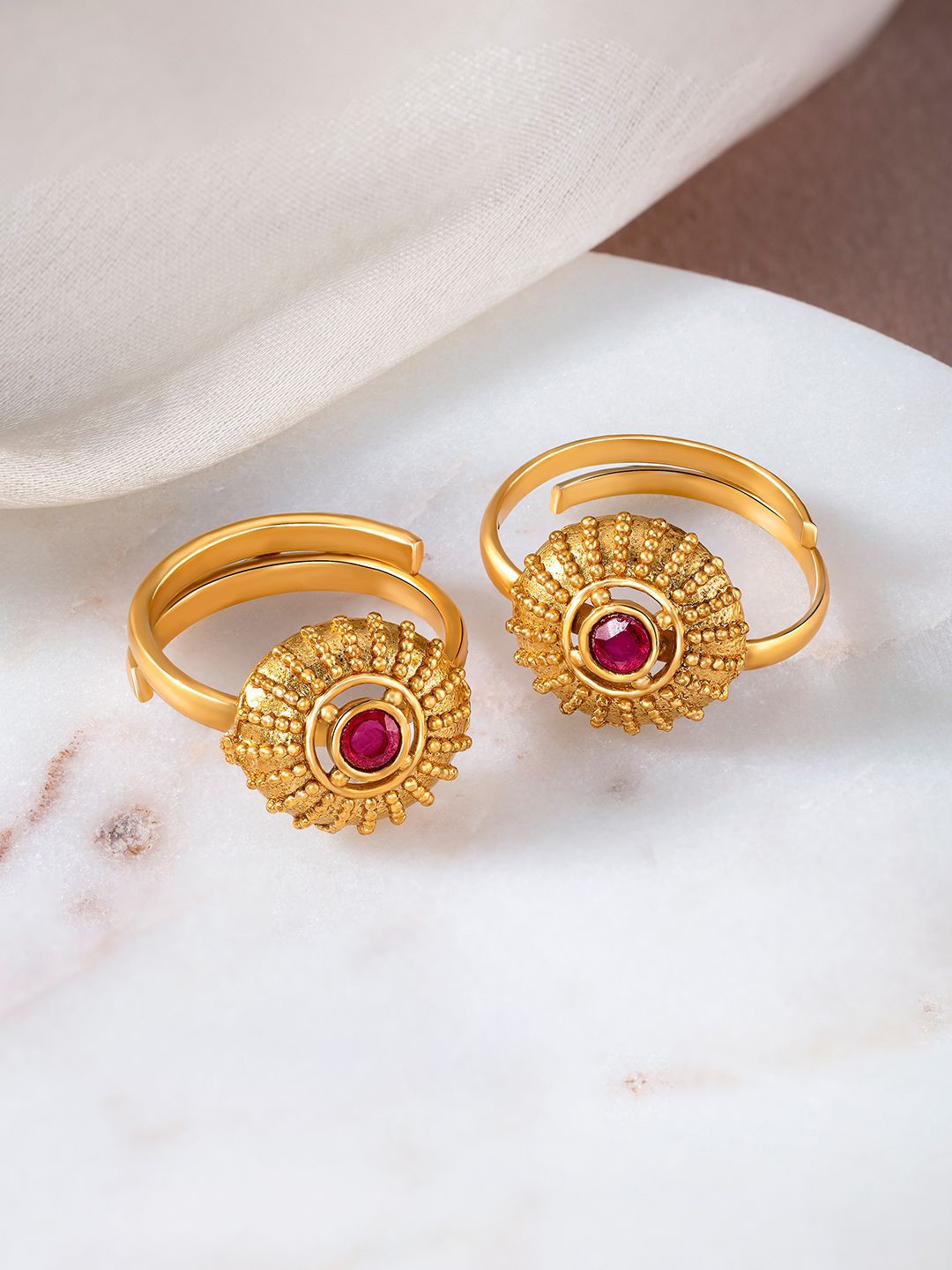 

Peora Gold-Plated Stone Studded Floral Adjustable Toe Rings