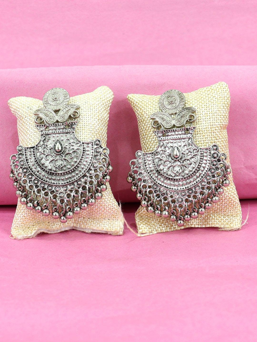

VAGHBHATT Silver-Plated Oxidised Classic Drop Earrings