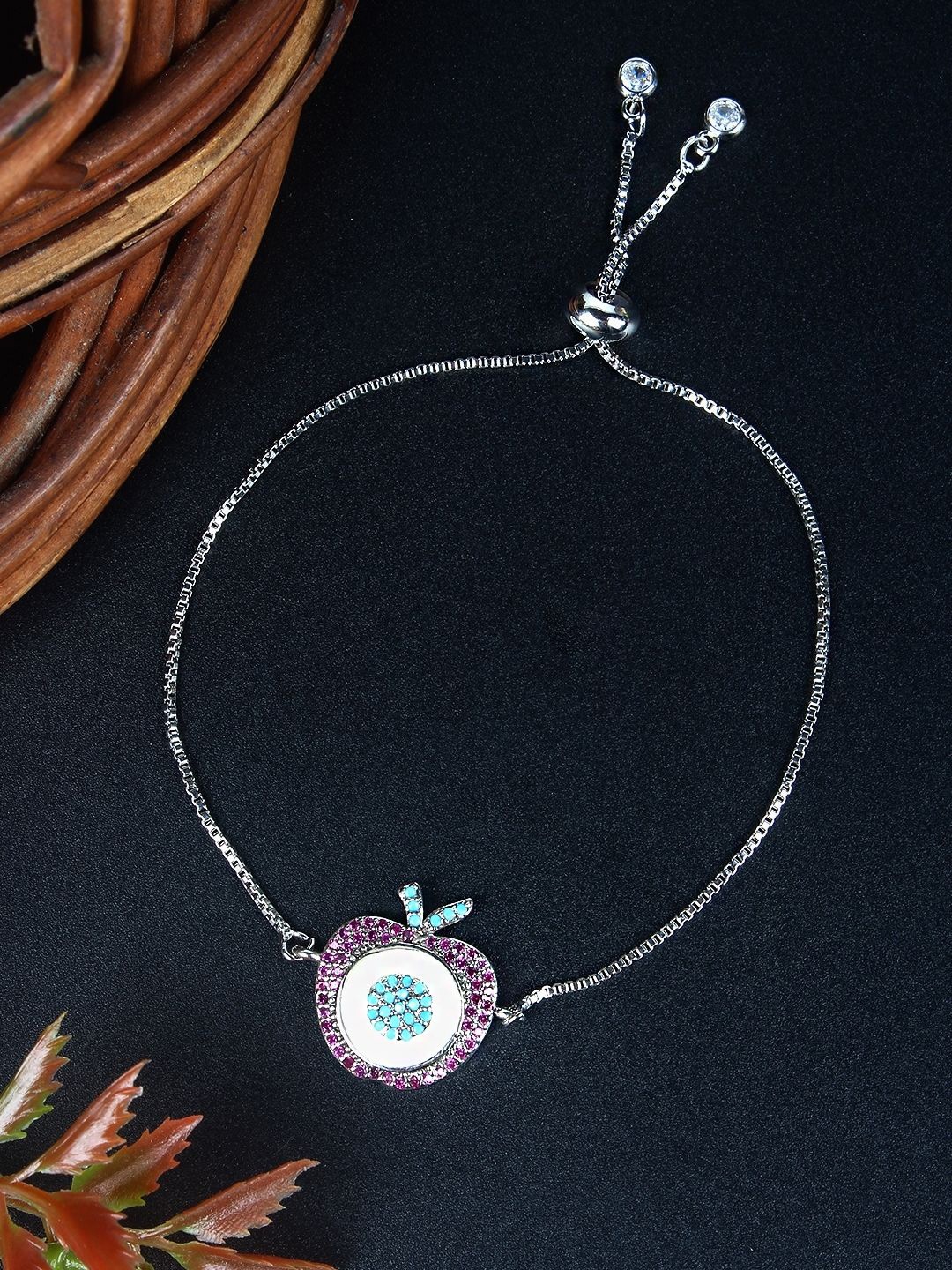

KPOP Silver-Plated Cubic Zirconia Studded Charm Bracelet
