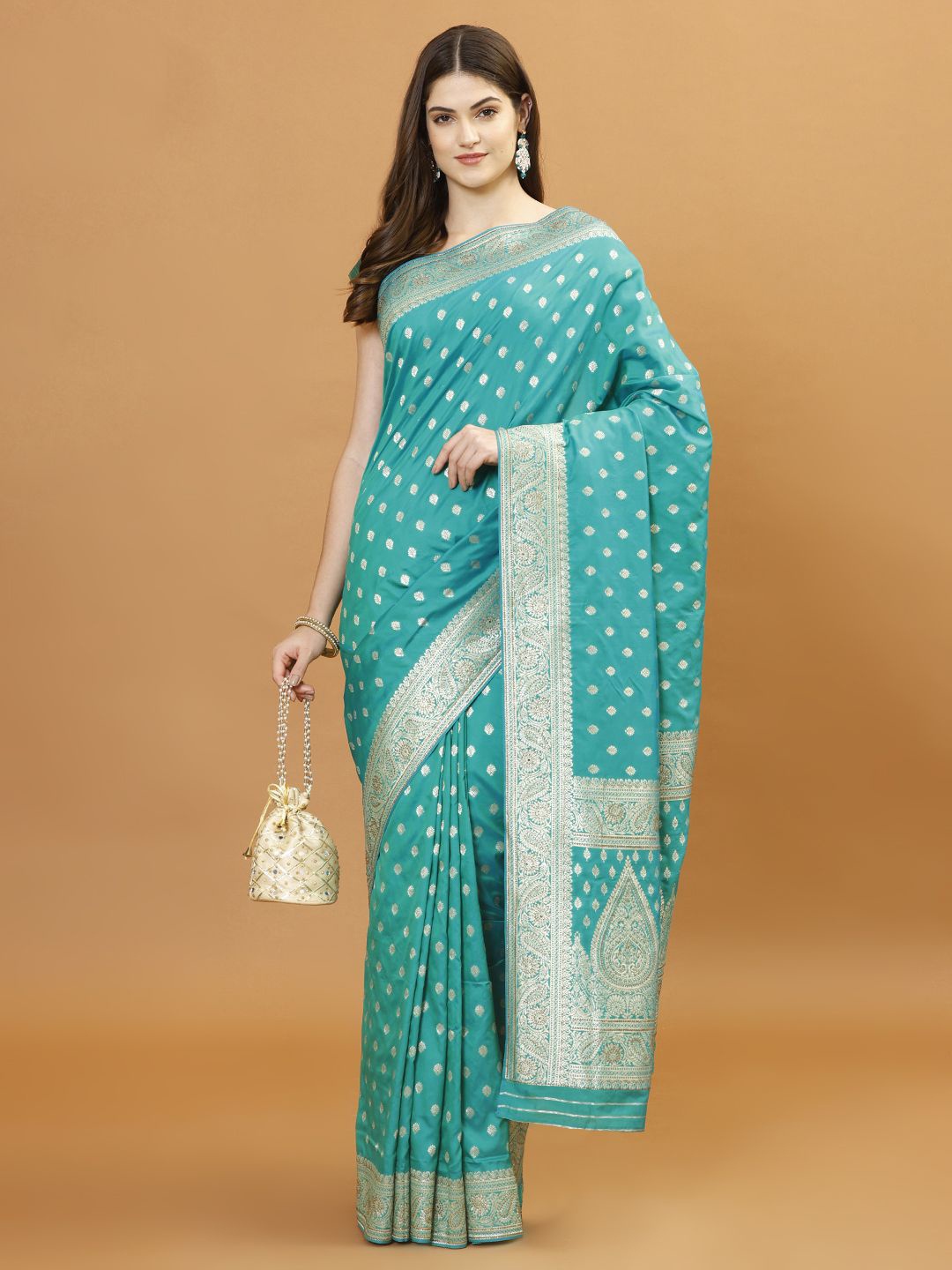 

Meena Bazaar Woven Design Zari Banarasi Saree, Sea green