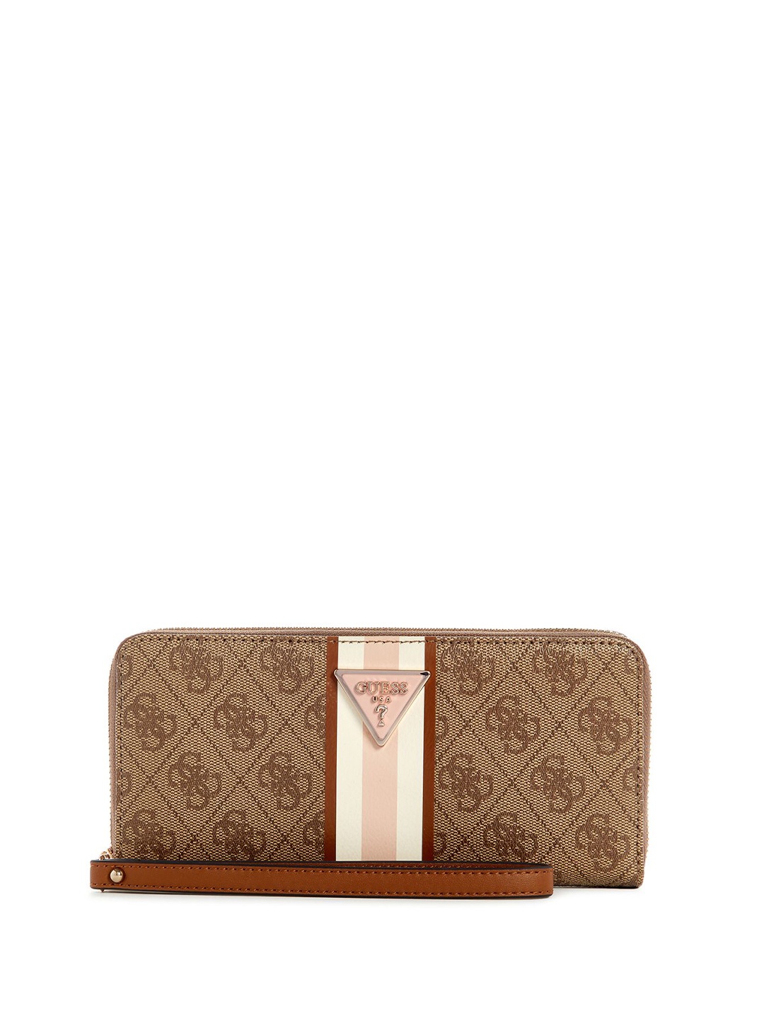 

GUESS Women Typography Printed PU Zip Around Wallet, Brown