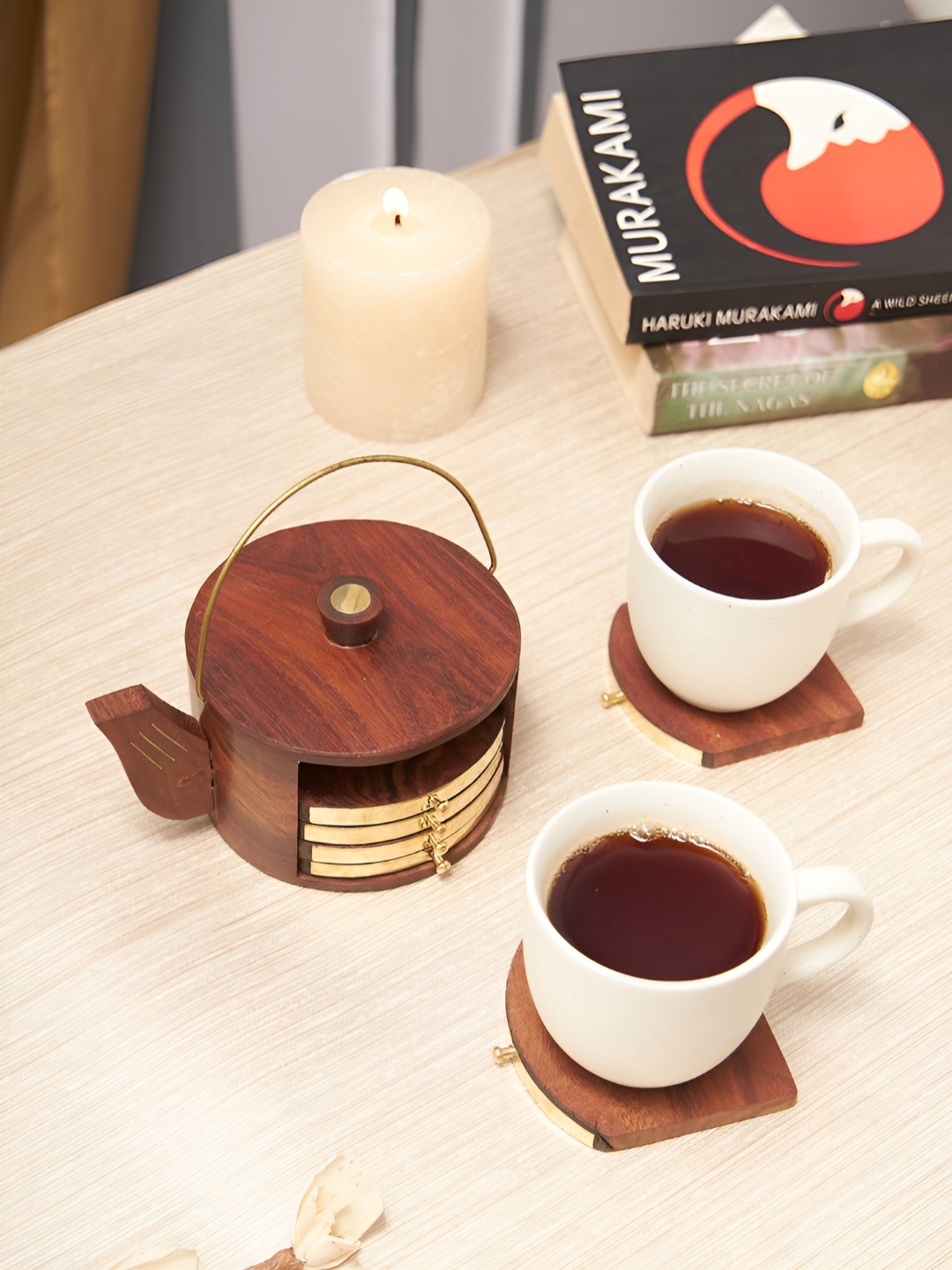 

THE ALLCHEMY 6 Pcs Brown Round Wood Coasters