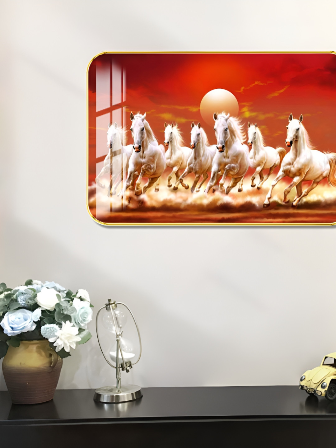 

WALLMAX Gold-Tone & Red Seven Horse Crystal Wooden Other Wall Art
