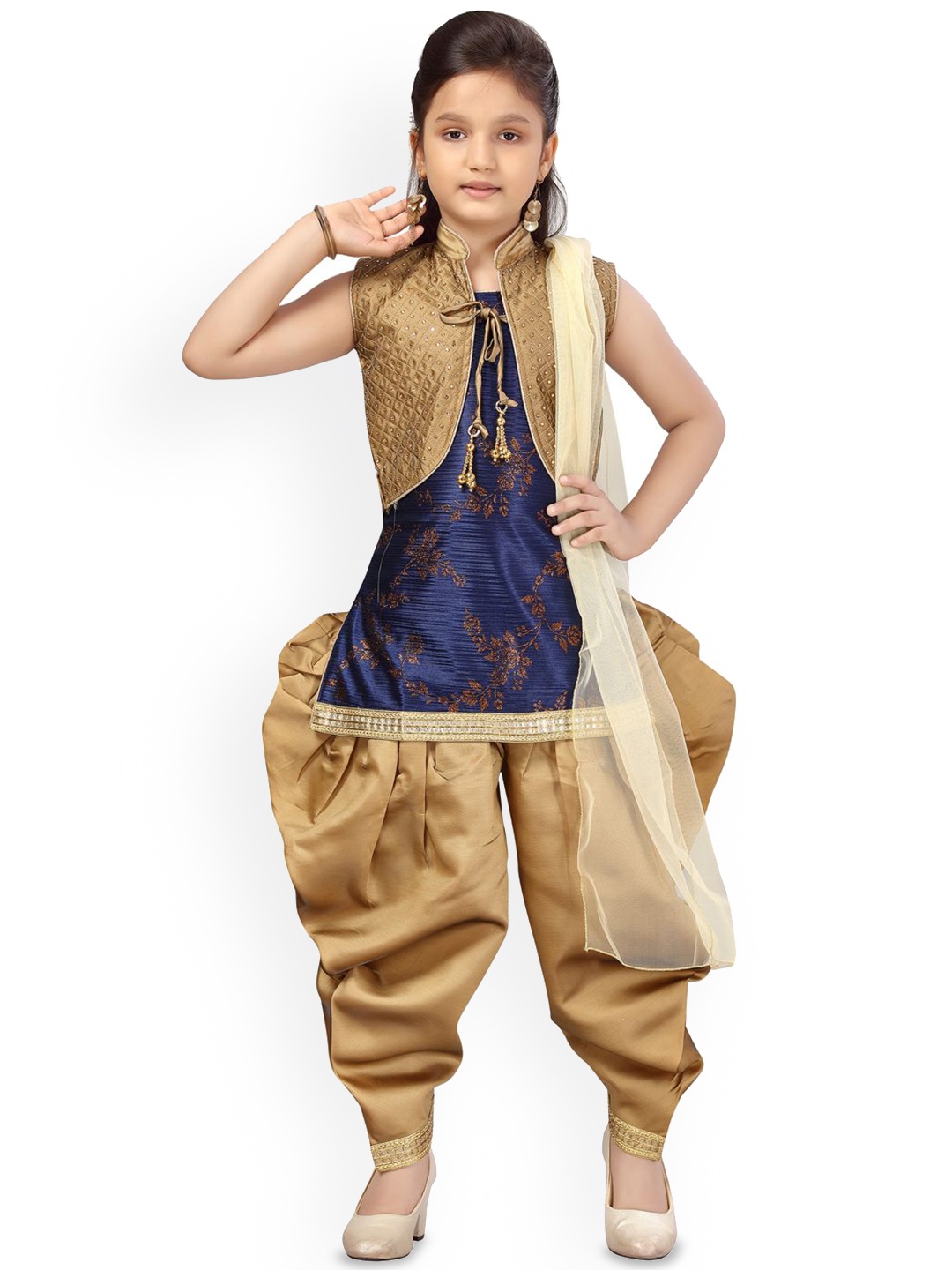 

BAESD Girls Pure Silk Kurti & Salwar With Dupatta, Navy blue